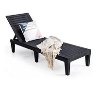 RELAX4LIFE Chaise Longue de Jardin, Bain de Soleil avec Dossier Inclinable sur 5 Positions, Chaise Longue d'extérieur en PP Durable pour Piscine, Terrasse, Plage, 190 x 57,5 x (29-84,5) cm (Noir)