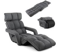 RELAX4LIFE Chaise Paresseuse Rembourré avec Dossier 90°-180°et Oreiller, Fauteuil au Sol Pliable en Surface Suède, Convient au Bureau, Lire, 175 x 55 x 20CM