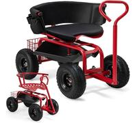 RELAX4LIFE Chariot de Jardin à Roulettes | Siège Pivotant 360° | Hauteur Réglable | Poignée Extensible | Brouette Charge 135 kg