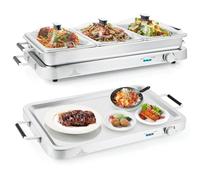 RELAX4LIFE Chauffe-Plat Électrique 450 W, Plateau Chauffant Électrique avec Température Réglable 3 Plats à Réchaud de 8 L pour Fêtes Banquet (Acier Inoxydable | 3-en-1, 65.5x35.5x16.5CM)