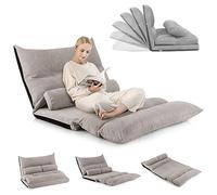 RELAX4LIFE Chauffeuse 2 Personnes Pliable en Velours Glacé Dossier Réglable de 90 ° à 180 ° avec 2 Oreillers, Fauteuil Couvertible Cadre Métallique Charge Max 150 KG (Modèle 4, Gris)
