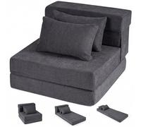 RELAX4LIFE Chauffeuse Convertible 1 Place en Tissu Chenille, Canapé-Lit Pliable 3-en-1 avec 2 Coussins, Fauteuil Convertible Matelas de Sol pour Salon, Bureau ou Studio (Gris,72 x 76 x 58 cm)