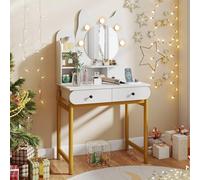 RELAX4LIFE Coiffeuse avec LED et Miroir Design Chat, Table de Maquillage Mignonne avec 2 Prises+USB+TypeC, 3 Modes d'Éclairage, Étagères de Rangement & 2 Tiroirs pour Chambre (Blanc)