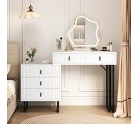 RELAX4LIFE Coiffeuse avec Miroir, Table de Maquillage avec Éclairage LED Réglable en 3 Couleurs, Table Cosmétique avec 5 Tiroirs & Plan de Travail, Table de Maquillage avec Cadre Métallique