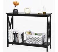 RELAX4LIFE Console Meuble d'Entrée3 Niveaux Moderne avec Renforts en Forme de X,Table de Salon en MDF avec Étagère de Rangement pour Couloir Salon Chambre 100X30X80CM (Noir,2niveaux)