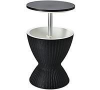 RELAX4LIFE Cool Bar avec Seau à Glace 30L avec Table Relevable Ø43, Table de Cocktail avec Bouchon de Drainage et Conception en Rotin Résistant aux UV pour Piscine, Terrasse, Patio (Noir)