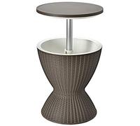 RELAX4LIFE Cool Bar avec Seau à Glace 30L avec Table Relevable Ø43, Table de Cocktail avec Bouchon de Drainage et Conception en Rotin Résistant aux UV pour Piscine, Terrasse, Patio (Brun)