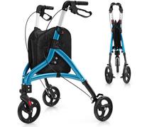 RELAX4LIFE Déambulateur 3 Roues Pliable Léger, Rollator 3 Roues Tout Terrain, Déambulateur Extérieur/Intérieur en Aluminium 5 KG, Portable, Poignée 86-96 CM, Panier, pour Adulte (Bleu)