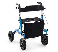 RELAX4LIFE Déambulateur 4 Roues, Déambulateur Pliable Léger Aluminium, Siège Temporaire, Roues Tout-Terrain, Hauteur 81-94 CM, Sac, Porte-Canne, Rollator Portable pour Agés Handicapés (Bleu)