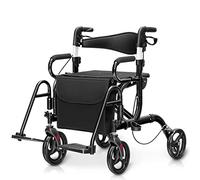 RELAX4LIFE Déambulateur 4 Roues Pliable Léger Aluminium, Poignée Réglable 87-99 CM, Rollator Adulte, Dossier Réversible, Siège, Repose-Pieds, Porte-Canne, Charge 160 KG pour Agés Handicapés (Noir)