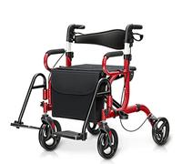 RELAX4LIFE Déambulateur 4 Roues Pliable Léger Aluminium, Poignée Réglable 87-99 CM, Rollator Adulte, Dossier Réversible, Siège, Repose-Pieds, Porte-Canne, Charge 160 KG pour Agés Handicapés (Rouge)