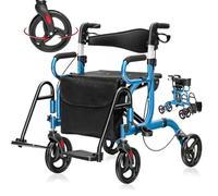RELAX4LIFE Déambulateur 4 Roues Pliable Léger Aluminium, Poignée Réglable 87-99 CM, Rollator Adulte, Dossier Réversible, Siège, Repose-Pieds, Porte-Canne, Charge 160 KG pour Agés Handicapés (Marine)
