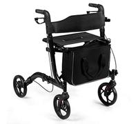 RELAX4LIFE Déambulateur 4 Roues Pliable Léger avec Siège et Dossier Élargis, Déambulateur Léger en Aluminium, Hauteur 82-95 CM, Sac de Rangement, Rollator 4 Roues pour Personnes Agées (Noir)