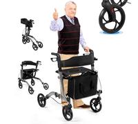 RELAX4LIFE Déambulateur 4 Roues Pliable Léger avec Siège et Dossier Élargis, Déambulateur Léger en Aluminium, Hauteur 82-95 CM, Sac de Rangement, Rollator 4 Roues pour Personnes Agées (Gris)