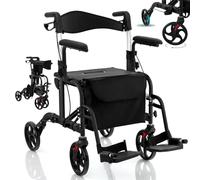 RELAX4LIFE Déambulateur 4 Roues Pliable Léger, Déambulateur Extérieur avec Siège, Accoudoirs, Repose-Pieds, Hauteur 85-96 CM, Frein à Main, Porte-Parapluie, Rollator Pliable pour Adulte (Noir)