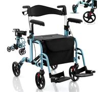 RELAX4LIFE Déambulateur 4 Roues Pliable Léger, Déambulateur Extérieur avec Siège, Accoudoirs, Repose-Pieds, Hauteur 85-96 CM, Frein à Main, Porte-Parapluie, Rollator Pliable pour Adulte (Marine)