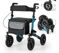 RELAX4LIFE Déambulateur 4 Roues Pliable Léger | Rollator 4 Roues Tout Terrain | Assise & Dossier Rembourrés | Panier | Hauteur Réglable | Déambulateur Pliable Portable pour Personnes Âgées (Bleu)