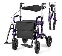 RELAX4LIFE Déambulateur 4 Roues Pliable Léger | Rollator 4 Roues Tout Terrain | Dossier Réversible | Siège Temporaire | Panier | Hauteur Réglable | Déambulateur Pliable pour Personnes Âgées (Violet)