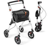 RELAX4LIFE Déambulateur d’Intérieur Étroit avec Tablette et Assiette | Rollator 4 Roues Pliable Léger, Hauteur 90-103 CM, Grand Sac, Roues Tout Terrain pour Personnes Âgées et Handicapées