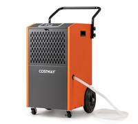 RELAX4LIFE Déshumidificateur d'Air Commercial 73L/J pour 695m3, Déshumidificateur Électrique avec Roues-Minuterie 24H-Dégivrage Automatique-Tuyau de Vidange pour Sous-sols Usines (Orange)
