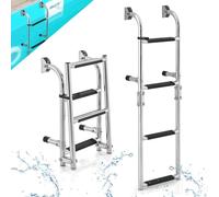 RELAX4LIFE Échelle de Piscine INOX Pliante à 4 Marches, Échelle pour Bateau avec Pédales Antidérapantes, Clip en Plastique, Capacité 225 KG pour Piscine Yachits Quai