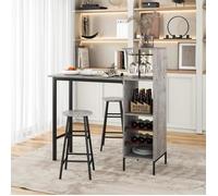 RELAX4LIFE Ensemble Table à Manger avec 2 Tabourets, Porte-Bouteille&Porte-Verre, Table Bistrot et Chaises Charge Total 250KG, Gris