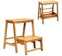 RELAX4LIFE Escabeau Pliable à 2 Marches en Bambou | Charge Max. 100KG | Marchepied 45 x 51,5 x 48 CM pour Maison/Bureau | Naturel
