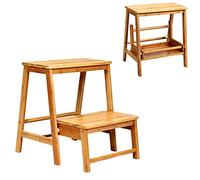 RELAX4LIFE Escabeau Pliable à 2 Marches en Bambou Charge Max. 100Kg, Marchepied à 2 Niveaux avec Structure Robuste pour Maison, Bureau,45X 51,5X48CM