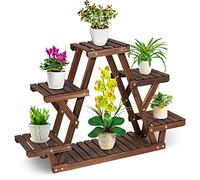 RELAX4LIFE Étagère à Fleurs en Bois, Support de Pots avec Grande Capacité pour Décoration, Porte-Plantes Extérieur et Intérieur (4 étagères / style3)