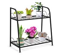 RELAX4LIFE Étagère à Fleurs Porte-Plante en Fer Forgé Décoratif Classique pour Extérieur et Intérieur, Utilisation Large pour Jardin, Terrasse, Balcon, Noir (Style 2, 2 niveaux)