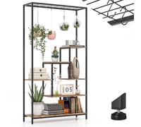 RELAX4LIFE Étagère à Plantes à 6 Niveaux 180 CM avec 10 Crochets Suspendus, Étagère d'Angle Ajustable pour Salon Terrasse Jardin (Noir+Brun)