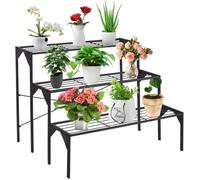 RELAX4LIFE Étagère Plante en Fer à 3 Niveaux, Support pour Pot Plante pour Jardin, Escalier Plante Charge Max 30KG, 85x66x66CM