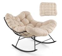 RELAX4LIFE Fauteuil à Bascule de Jardin, Chaise Papasan avec Coussin et Cadre en Métal pour Intérieur et Extérieur, Charge 205KG pour Chambre Salon Porche Jardin Terrasse (Beige)