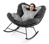RELAX4LIFE Fauteuil à Bascule de Jardin, Chaise Papasan avec Coussin et Cadre en Métal pour Intérieur et Extérieur, Charge 205KG pour Chambre Salon Porche Jardin Terrasse (Gris)