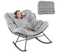 RELAX4LIFE Fauteuil à Bascule de Jardin, Chaise Papasan avec Coussin et Cadre en Métal pour Intérieur et Extérieur, Charge 205KG pour Chambre Salon Porche Jardin Terrasse (Gris) (Gris Clair)