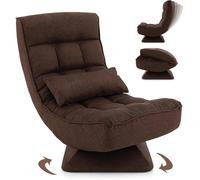 RELAX4LIFE Fauteuil au Sol Pivotante à 360°, Dossier Réglable en 5 Positions, Chaise de Sol Pliable pour Lire/Reposer/Méditer, Brun