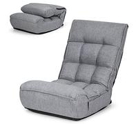 RELAX4LIFE Fauteuil Bas Multiposition Réglable Dossier 4 Positions Charge 140kg, Chauffeuse Convertible en Lin Appui-tête en 5 Positions Fauteuil Paresseux 1 Place Adulte Enfant (Lin, Gris)
