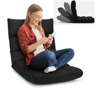 RELAX4LIFE Fauteuil Bas Multiposition Réglable en 14 Angles, Chauffeuse Convertible Fauteuil Paresseux 1 Place Adulte Rembourré Charge 120kg, 105x57x15CM (Noir, Gris Foncé)