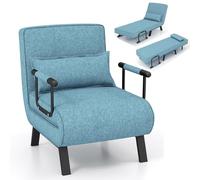 RELAX4LIFE Fauteuil Convertible, Canapé-Lit Pliable avec Coussin, 2 Accoudoir et Dossier Réglable à 5 Positions, Housse Déhoussable pour Bureau, Salon, Balcon (Vert de Bleu)