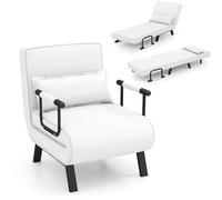RELAX4LIFE Fauteuil Convertible, Canapé-Lit Pliable avec Coussin, 2 Accoudoir et Dossier Réglable à 5 Positions, Housse Déhoussable pour Bureau, Salon, Balcon(Blanc)