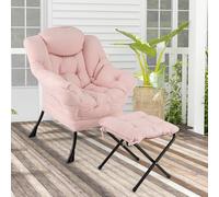 RELAX4LIFE Fauteuil de Bureau avec Repose-Pied, Fauteuil Scandinave en Sherpa avec Appui-tête-Poche Latérale-Patins Antidérapants, Fauteuil Coiffeuse Confortable pour Salon Chambre, Rose