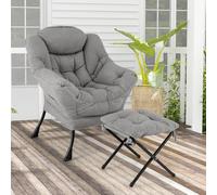 RELAX4LIFE Fauteuil de Bureau avec Repose-Pied, Fauteuil Scandinave en Sherpa avec Appui-tête-Poche Latérale-Patins Antidérapants, Fauteuil Coiffeuse Confortable pour Salon Chambre, Gris