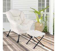 RELAX4LIFE Fauteuil de Bureau avec Repose-Pied, Fauteuil Scandinave en Sherpa avec Appui-tête-Poche Latérale-Patins Antidérapants, Fauteuil Coiffeuse Confortable pour Salon Chambre, Beige
