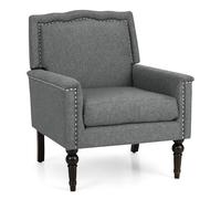RELAX4LIFE Fauteuil de Loisirs Style Mi-siècle, en Lin avec Coussin Épais, Garniture de Clous, Fauteuil Simple avec Pieds en Bois de Caoutchouc pour Chambre Salon, Charge 200KG
