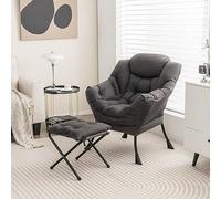 RELAX4LIFE Fauteuil de Salon avec Repose-Pied, Fauteuil Relax Confortable en PE avec Poche Latérale-Appui-tête-Patins Antidérapants pour Chambre Salon Bureau,Gris