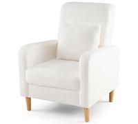RELAX4LIFE Fauteuil de Salon Confortable enen Molleton Sherpa à Dossier Haut avec Coussin Amovible | Pieds en Bois | Accoudoirs Ergonomiques, Canapé 1 Place Ergonomique pour Chambre Bureau (L| Blanc)
