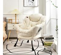 RELAX4LIFE Fauteuil de Salon Design Scandinave, Fauteuil Relax Confortable en PE avec Poche Latérale-Appui-tête-Patins Antidérapants pour Chambre Salon Bureau (Beige,[PE|sans Repose-Pied])