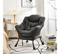RELAX4LIFE Fauteuil de Salon Design Scandinave, Fauteuil Relax Confortable en PE avec Poche Latérale-Appui-tête-Patins Antidérapants pour Chambre Salon Bureau (Gris,[PE|sans Repose-Pied])