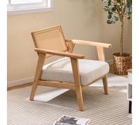 RELAX4LIFE Fauteuil de Salon Scandinave en Rotin PE, Fauteuil de Relaxation avec Coussin Confortable et Accoudoirs, Style Milieu du Siècle pour Salon, Chambre à Coucher