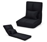 RELAX4LIFE Fauteuil de Sol Réglable à 5 Niveaux avec Coussin Rembourré, Fauteuil de Chambre avec Dossier Ergonomique pour Reposer, Lire, Méditer, Dormir, Gris/Café/Noir (Noir)